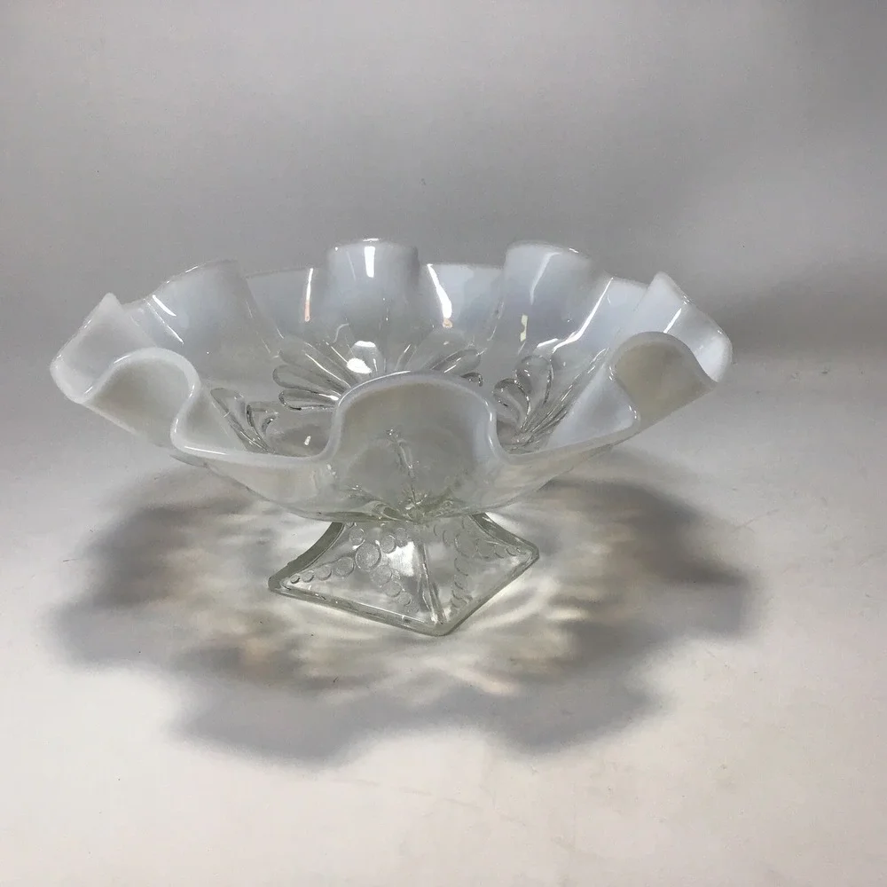 Vintage Jefferson Glass Company Opalescent Beaded Fans Dot Footed Bowl